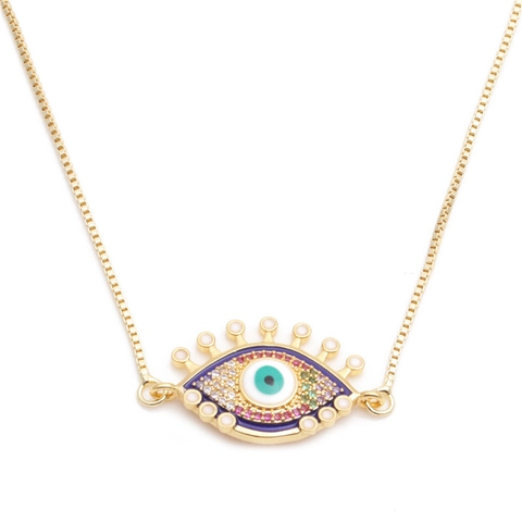 Collana Pendente Malocchio Micro Pave Zirconia Pietre Colorate Rame Placcato Oro Catena Scatola Moda Donne Boho