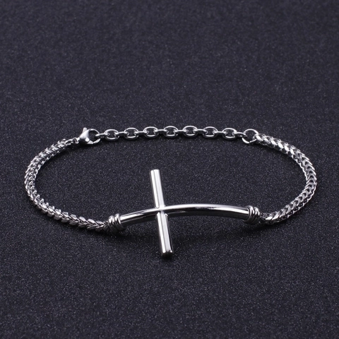 Herren Kreuz Anhänger Armband 316L Edelstahl Polierte Geflochtene Kette Mode Schmuck Accessoire
