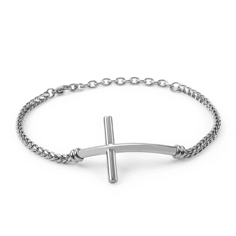 Horizontale Gebogen Kruis Armband Roestvrij Staal Gevlochten Tarweketting Religieuze Mode Sieraden Voor Heren Dames