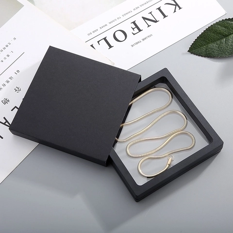 Scatola Per Gioielli Pellicola PE Display Galleggiante Stile Cassetto Portaoggetti Antipolvere Per Collana Bracciale Anello Nero
