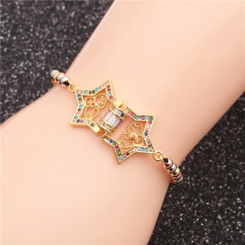 Bracciale In Perle Di Rame Zircone Cordino Intrecciato Nero Regolabile Stile Boho Gioielli Per Donna Elegante Tre Toni