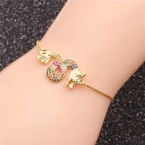 Pulsera De Dragón Cobre Multicolor Micro Pave Circonia Joyería De Moda Ajustable Para Mujer