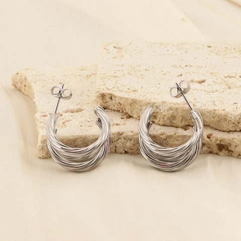 Edelstahl C-Förmige Ohrringe Twist Geflochtenes Design Statement Chunky Hoop Stil Elegante Kräftige Schmuck Für Damen