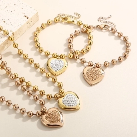 Heart Shaped Cremation Jewelry Set Stainless Steel Rhinestone Memorial Keepsake Urn Necklace And Bracelet For Ashes