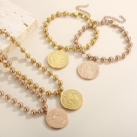 Medaglia Di San Benedetto Collana E Bracciale Acciaio Inossidabile Gioielli Di Protezione Religiosa Stile Vintage