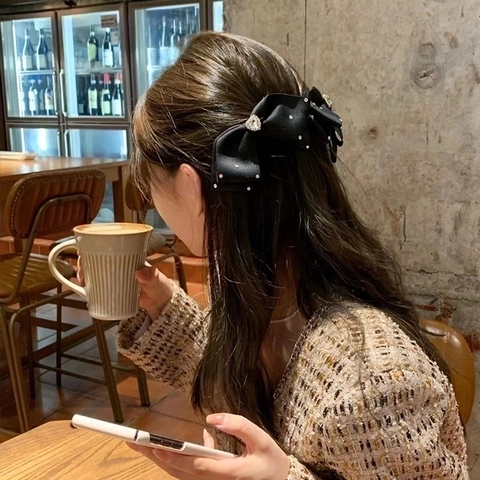 Barrette À Cheveux Nœud En Satin Élégante Décoration Strass Cœur Épingle À Cheveux Style Français Femmes