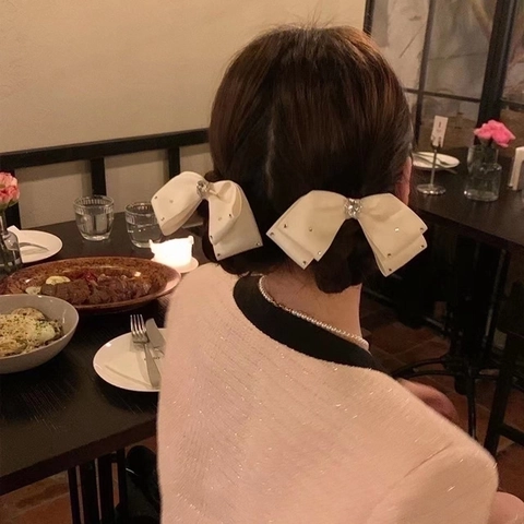 Barrette À Cheveux Nœud En Satin Élégante Décoration Strass Cœur Épingle À Cheveux Style Français Femmes