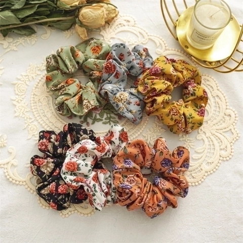 Scrunchies In Tessuto Floreale Vintage Francese Alta Elasticità Motivo Rosa Elastici Per Capelli Fascia Retro Con Volant Per Donne Ragazze