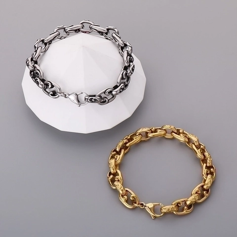 Pulsera De Cadena Con Patrón Floral Tallado Retro Acero Inoxidable 316L Punk Hip Hop Joyería Para Hombres Con Cierre De Langosta