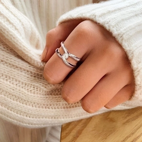 S925 Sterling Zilveren Knoop Twist Ring Voor Dames Minimalistisch Zirconia Ingelegde Verstelbare Vingerring Mode Sieraden
