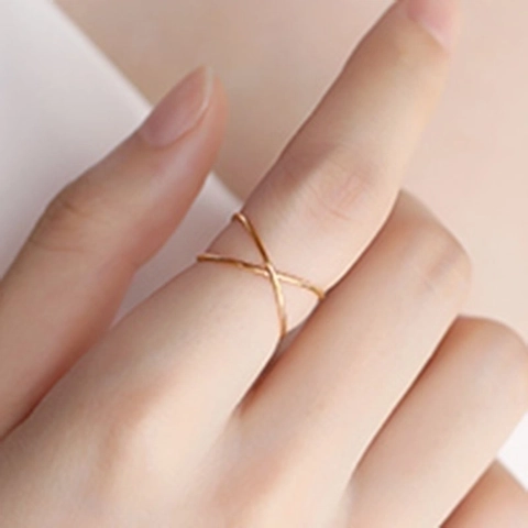 Minimalistischer Edelstahl Verflochtener Ring Für Damen 18K Gold Silber Plattiert Geometrischer Fingerring Schmuck