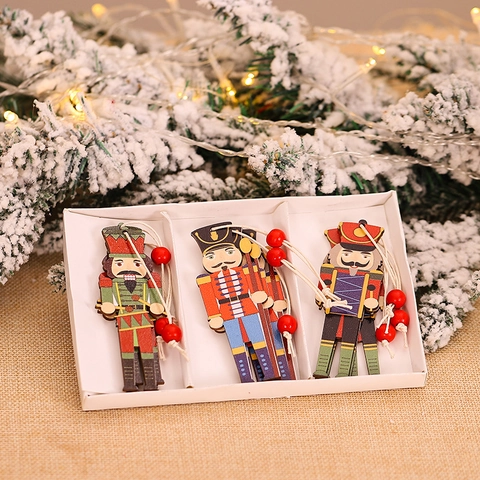 Wooden Nutcracker Soldier Ornaments Painted Christmas Tree Pendants Colorful Hanging Decoration For Holiday Party Home
