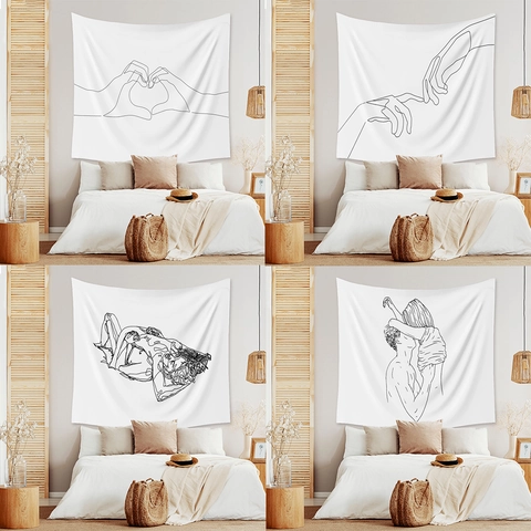 Arazzo Minimalista Con Linee Nere E Bianche In Poliestere Decorazione Da Parete Per Camera Da Letto