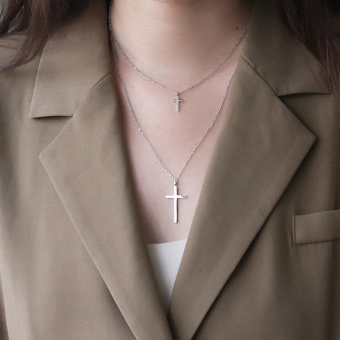 Mehrlagige Halskette Mit Kreuzanhänger Edelstahl 18K Vergoldet Minimalistischer Stapelbarer Schmuck Für Damen