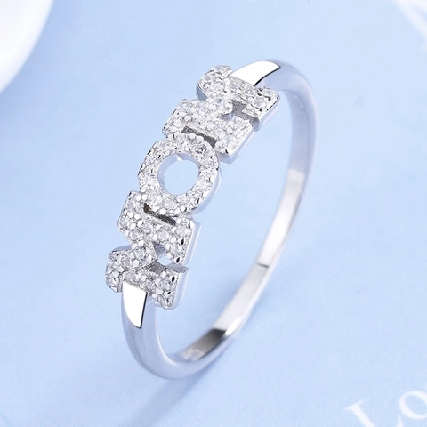 925 Sterling Silver MOM Letter Ring For Women Zirconia Inlaid Platinum Plated Elegant Fashion Jewelry Mother's Day Gift