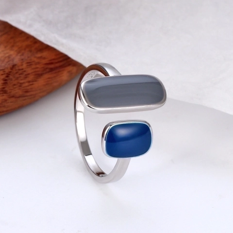 925 Sterling Silver Enamel Geometric Adjustable Open Ring For Women Minimalist Fashion Jewelry Commuter Finger Ring