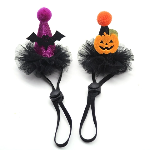 Cappelli Da Mago Per Animali Domestici Halloween Zucca Pipistrello Glitter Feltro Mesh Regolabile Decorazione