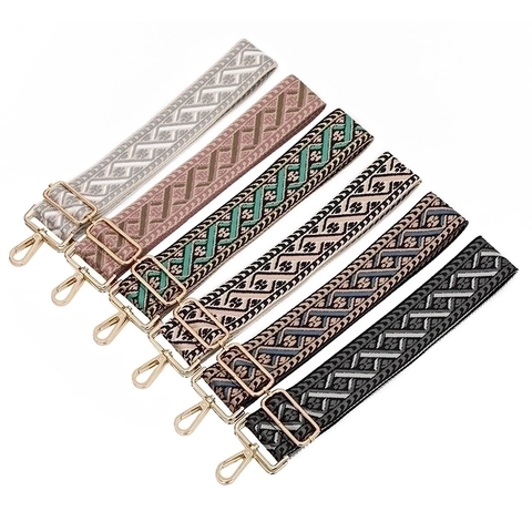 Adjustable Wide Shoulder Strap Polyester Jacquard Ethnic Geometric Pattern Replacement Belt For Crossbody Bags