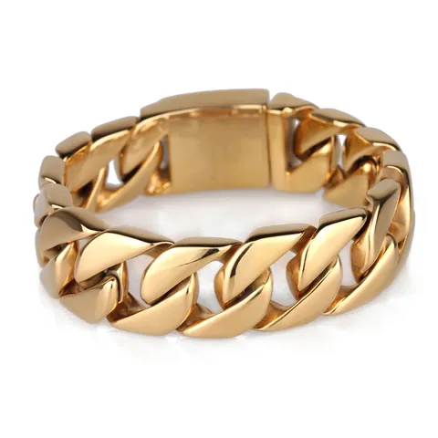 Herren Vergoldet Edelstahl Panzerarmband Schwer Poliert Hip Hop Mode Schmuck Mit Quadratischem Kastenverschluss