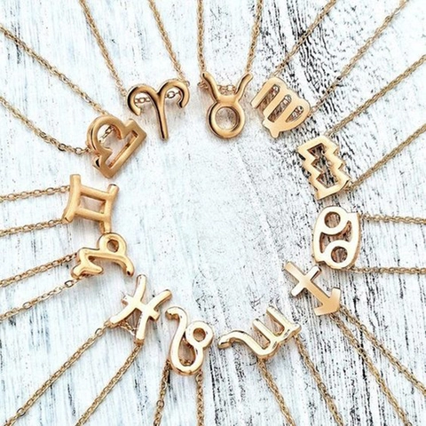 316L Stainless Steel Twelve Zodiac Sign Pendant Necklace For Women Gold Silver Plated Minimalist Constellation Jewelry Gift