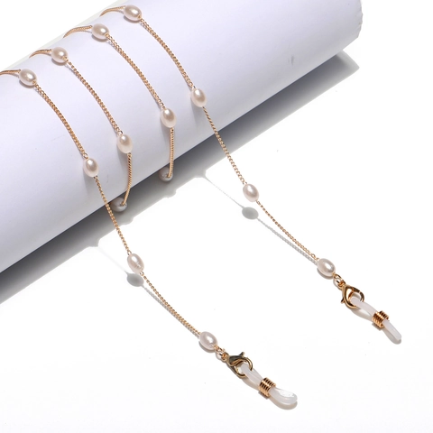 Elegant Sunglasses Chain Faux Artificial Pearls Alloy Eyewear Strap Anti Slip Silicone Loops Heart Polygon Geometric Jewelry