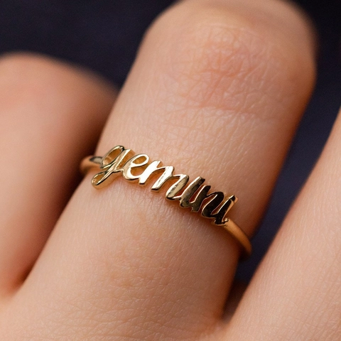 Sternzeichen Ring Gold Vergoldet Kupfer Verstellbar Offener Ring Skript Buchstabe Mode Schmuck Für Damen