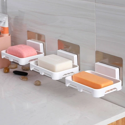 Wall Mounted Soap Dish PP Plastic Draining Rack Punch Free Adhesive Soap Holder For Bathroom Shower Nordic Style