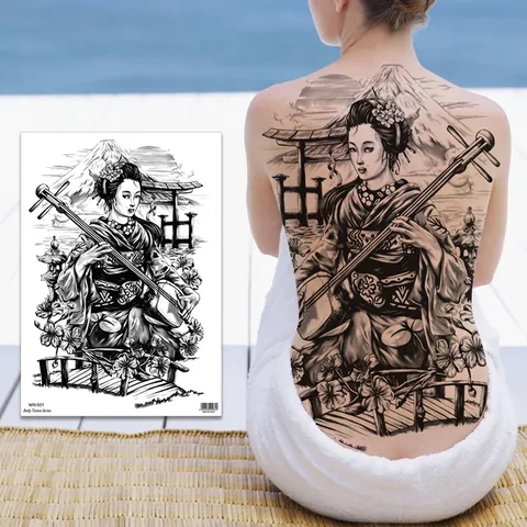 Full Back Temporary Tattoo Stickers Waterproof Body Art Traditional Dragon Geisha Snake Design For Men Women Long Lasting