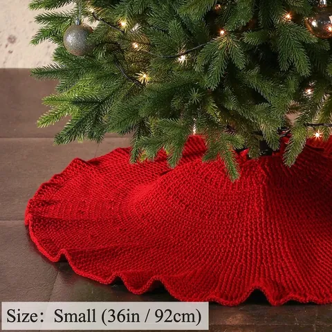 Grobe Strick Weihnachtsbaumrock Acryl Rüschen Rund Bodenmatte Mit Schleifen Für Feiertagsdekoration