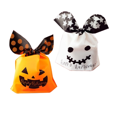 Sacchetti Regalo Per Caramelle Halloween Plastica Con Orecchie Di Coniglio Per Feste Motivo Zucca Fantasma Gatto Nero