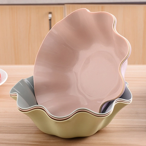 PP Plastic Fruit Bowl Lotus Leaf Wavy Edge Petal Design Candy Snack Plate Nordic Macaron Colors Durable Home Kitchen Decor