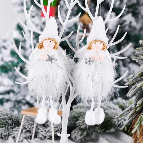 Decorazioni Da Appendere Angelo Di Natale Albero Peluche Pelliccia Sintetica Bambola Stella Fiocco Di Neve Rosa Bianco