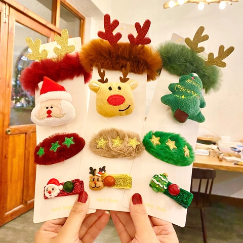 Accesorios Para El Cabello De Navidad Felpa Reno Papá Noel Árbol Pinzas Y Gomas Y Broches Para Niños Niñas Regalos