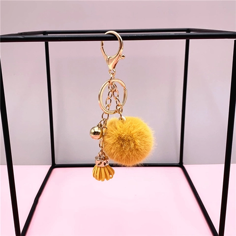 Süßer Flauschiger Bommel Schlüsselanhänger Kunstpelz Kugel Mit Quaste Und Glocke Tasche Auto Schlüsselring Accessoire