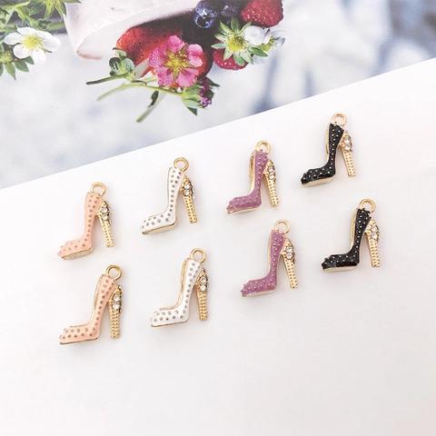 Dijes De Zapatos De Tacón Alto Aleación Esmalte Goteo Aceite Colgantes Con Diamantes De Imitación DIY Joyería Elegante