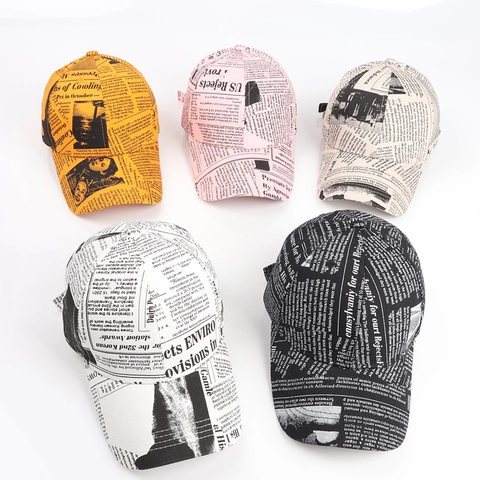 Zeitungsdruck Baseball Kappe Retro Baumwolle Polyester Verstellbar Sonnenschutz Streetwear Hut Für Damen Herren