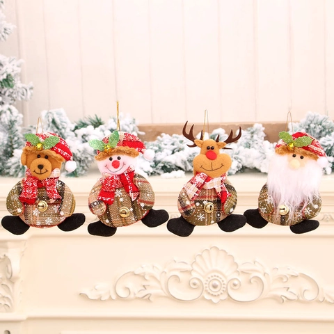 Addobbi Natalizi Tessuto Peluche Quadri Babbo Natale Pupazzo Di Neve Renna Orso Con Campanello Decorazione Albero
