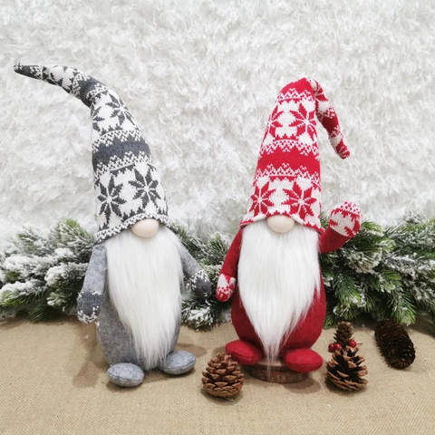Gnomo Di Natale Peluche Cappello In Maglia Fiocchi Di Neve Bambola Babbo Natale Senza Volto Base Legno Arredo Festivo