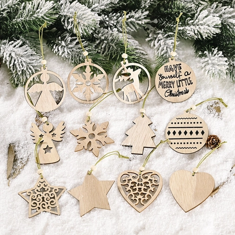 Weihnachtsbaumschmuck Aus Holz Anhänger Mit Naturholz Ausgehöhltem Design Und Schlüsselbändern Für Den Urlaub