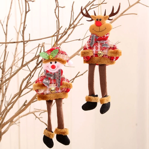 Kerst Hangers Pluche Rood Geruit Lange Benen Poppen Met Gouden Bellen Voor Boomdecoratie Kerstman Sneeuwpop Hert Beer