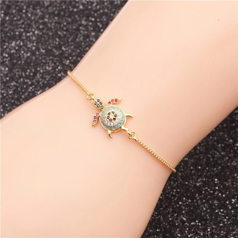 Western Style Kupfer Meeresschildkröte Verstellbares Armband Micro Pave Zirkonia Schmuck Gold Bunt Tier Charm Armreif Damen
