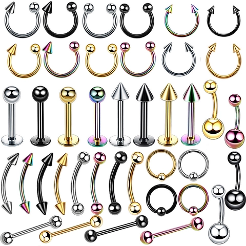 Stainless Steel Body Piercing Jewelry Nose Lip Eyebrow Tongue Belly Button Rings Punk Gothic Style Versatile Multi Color