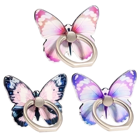 Butterfly Phone Ring Holder Kickstand Aluminum Zinc Alloy Rotating Folding Grip For Cell Phone Aesthetic Cute Design