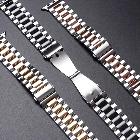 Stainless Steel Metal Watch Band Compatible With Smartwatch Link Design Smartwatch Strap With Folding Clasp