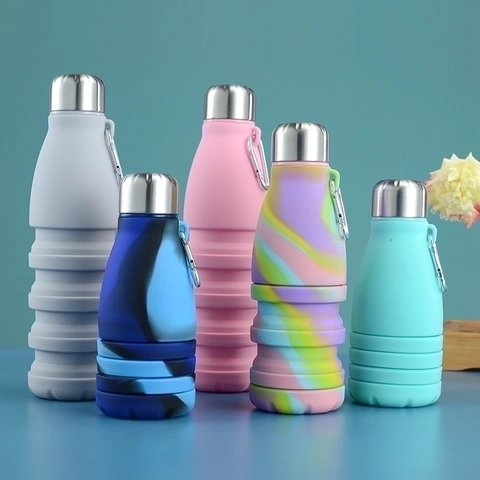 Borraccia Pieghevole In Silicone Alimentare Tazza Sportiva Senza BPA Bollitore Telescopico Portatile Con Moschettone