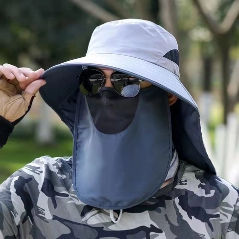 Sombrero De Sol Acrílico Para Exterior Con Máscara Y Solapa De Cuello Desmontable Protección UV Transpirable Sombrero Pescador