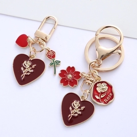 Portachiavi Cuore Rosa Romantico Lega Di Zinco Smalto Ciondolo Per Borsa Con Perla Artificial Sintetica Per Donne Ragazze Accessorio