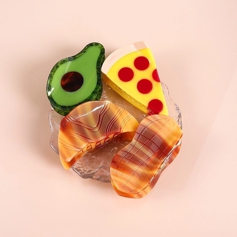 Acetate Hair Claw Clip Fun Food Avocado Pizza Shaped Large Non-Slip Hair Shark Clip For Women Girls Accessory