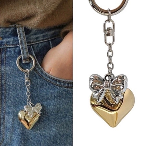 Portachiavi Cuore E Fiocco Lega Metallo Ciondolo Per Borsa Stile Ins Coreano Per Donne Chiavi