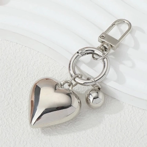 Portachiavi con Ciondolo a Cuore Vuoto 3D Argento Stile Ins Minimalista per Donna Ciondolo Borsa Gioielli Accessorio